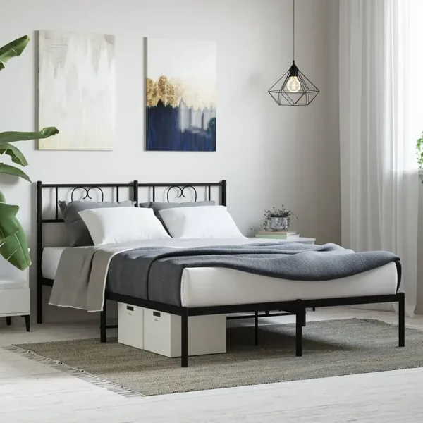 Cadre de lit métal sans matelas avec tête de lit noir 140x200cm