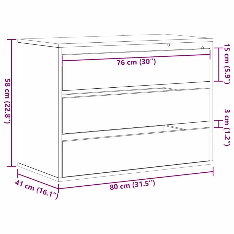 Armoire à tiroirs Noir 80 x 41 x 58 cm Bois d'ingénierie - 14
