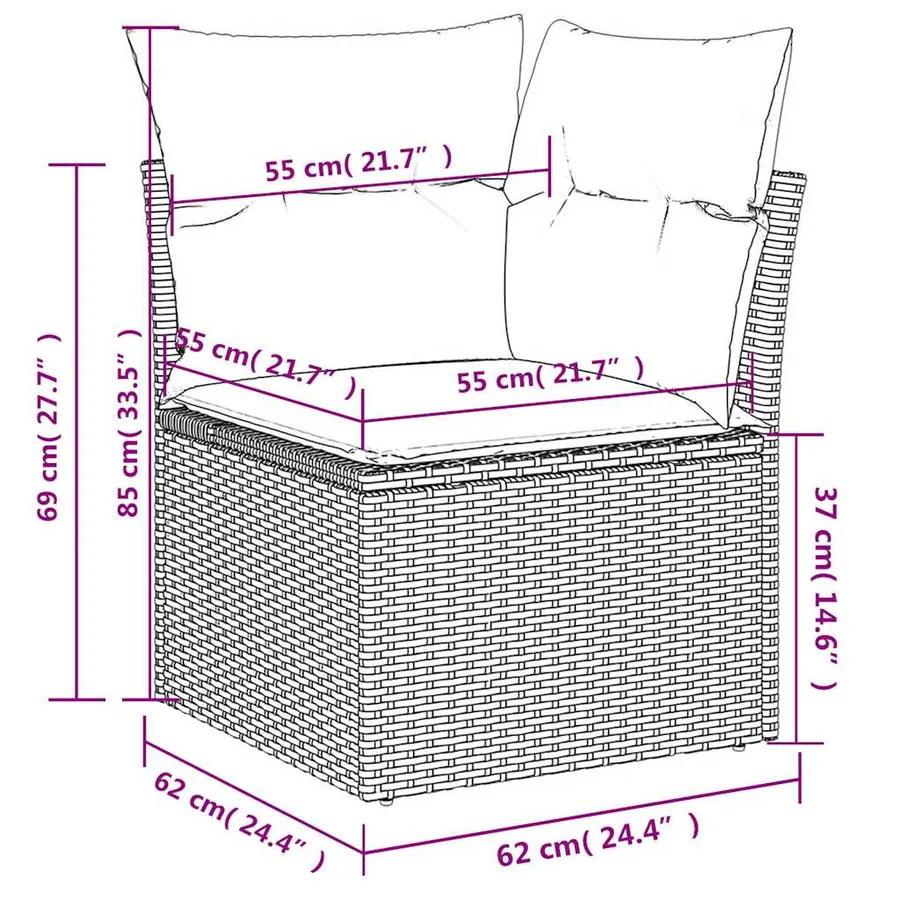 Ensemble de canapé de jardin 5 pcs avec coussins marron résine tressée - 11