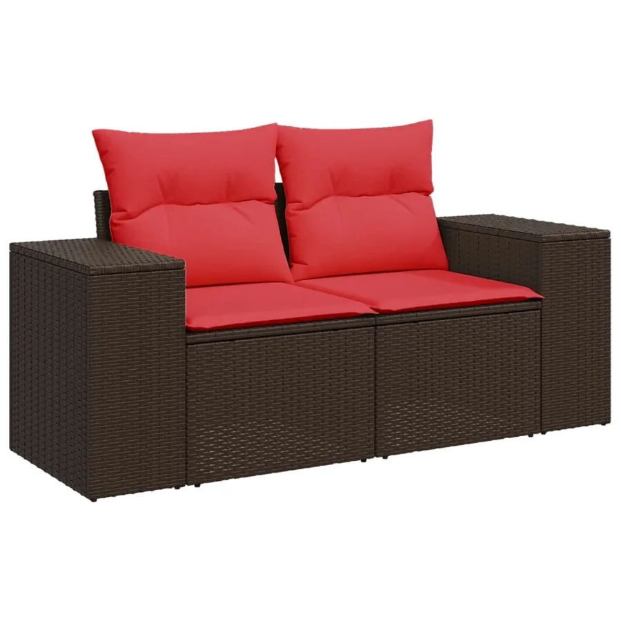 Ensemble de canapé de jardin 5 pcs avec coussins marron résine tressée - 3
