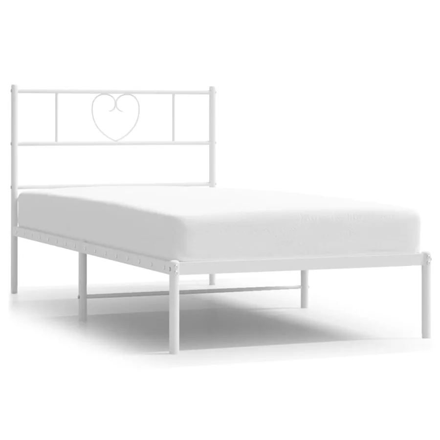 Cadre de lit métal sans matelas avec tête de lit blanc 75x190cm - 2