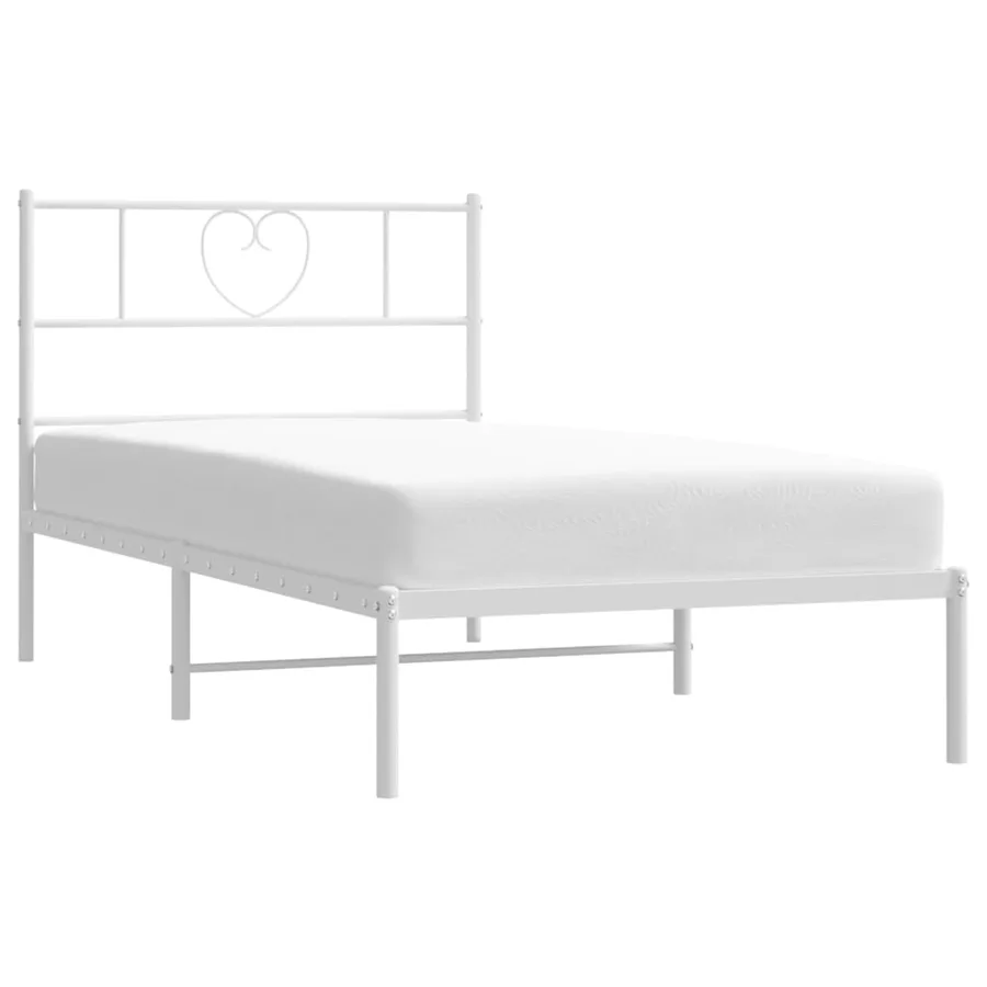 Cadre de lit métal sans matelas avec tête de lit blanc 75x190cm - 3