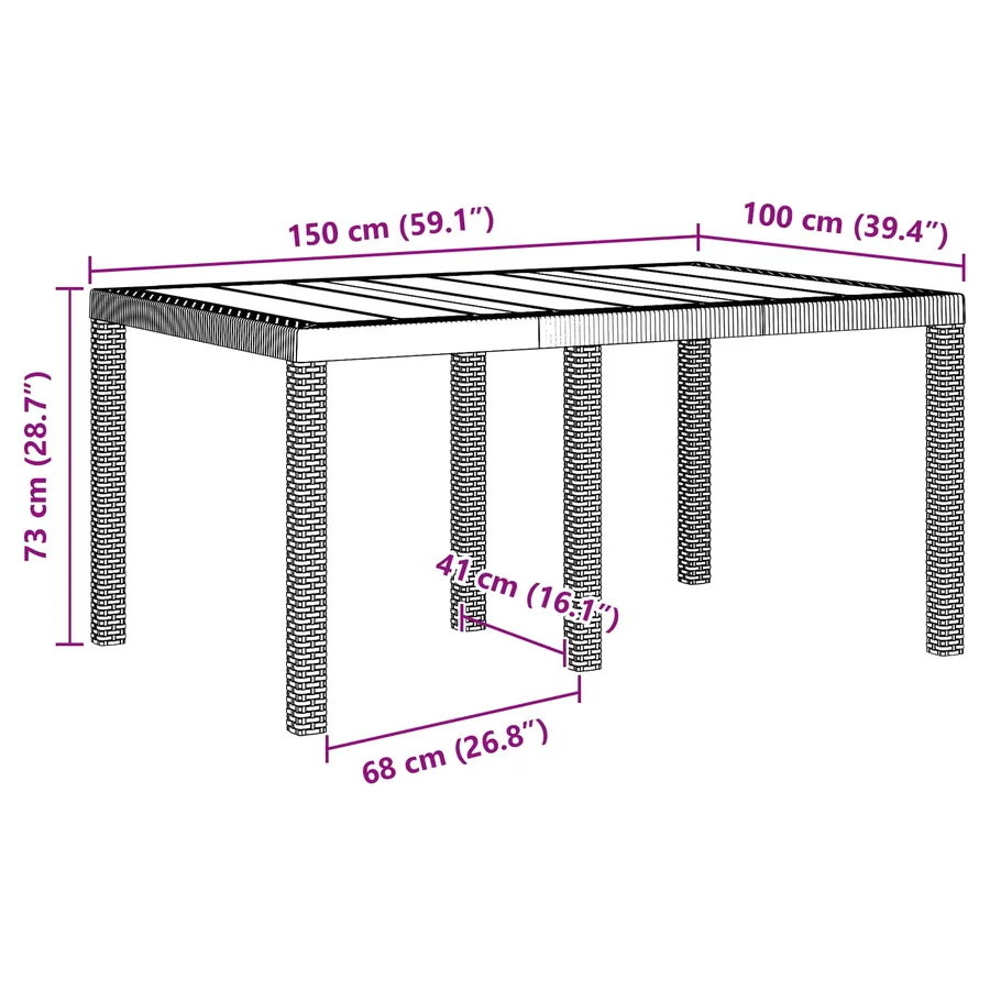 Table de Jardin Marron 150 x 100 x 73 cm polyrotin - 6