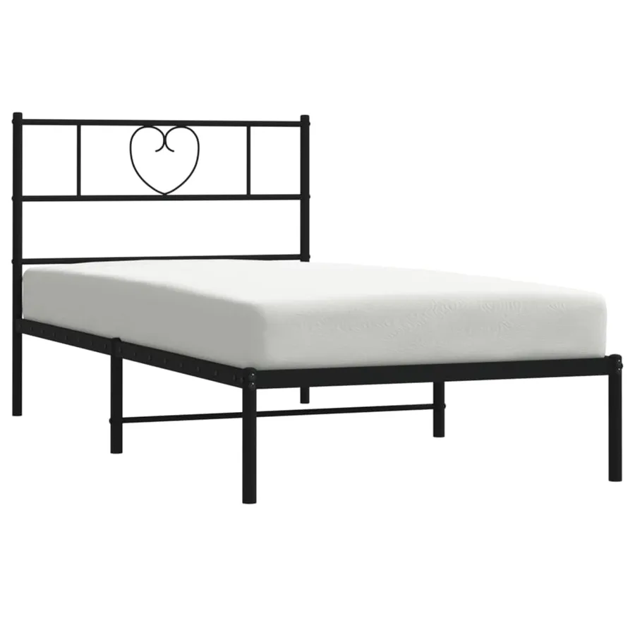Cadre de lit métal sans matelas avec tête de lit noir 75x190 cm - 3