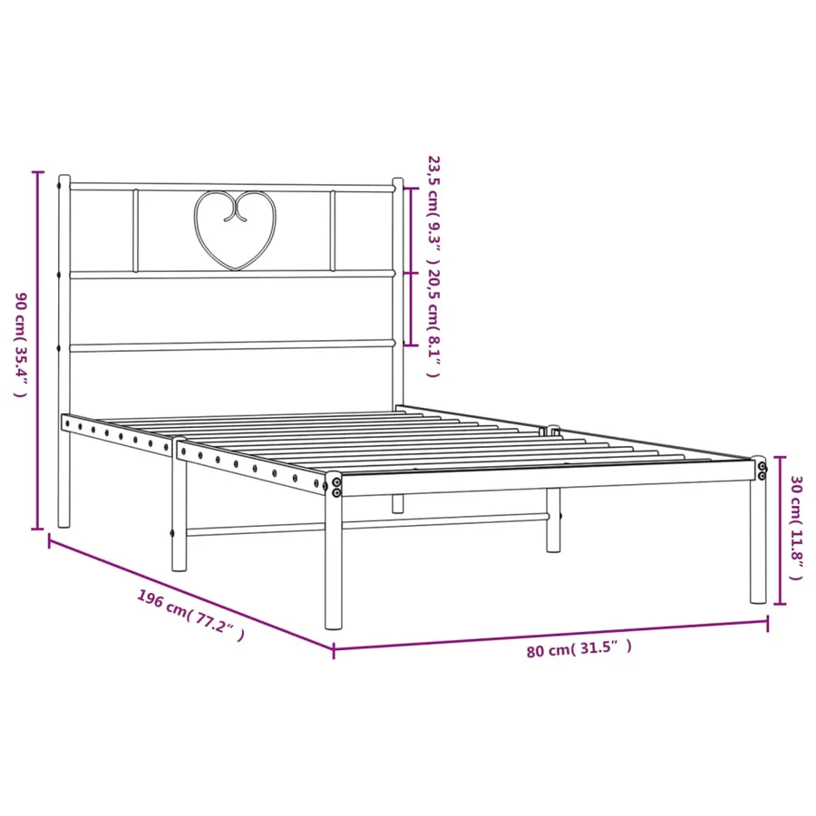 Cadre de lit métal sans matelas avec tête de lit noir 75x190 cm - 9
