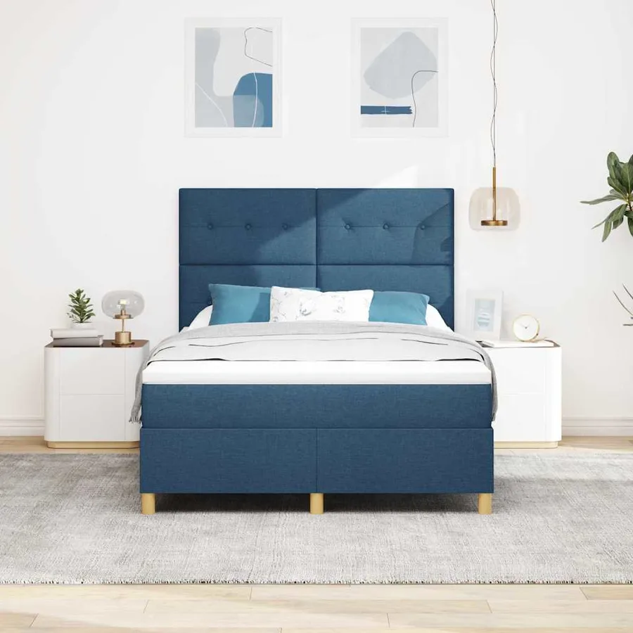 Lit à ressort LED avec tête de lit Bleu 160 x 200 cm tissu - 4
