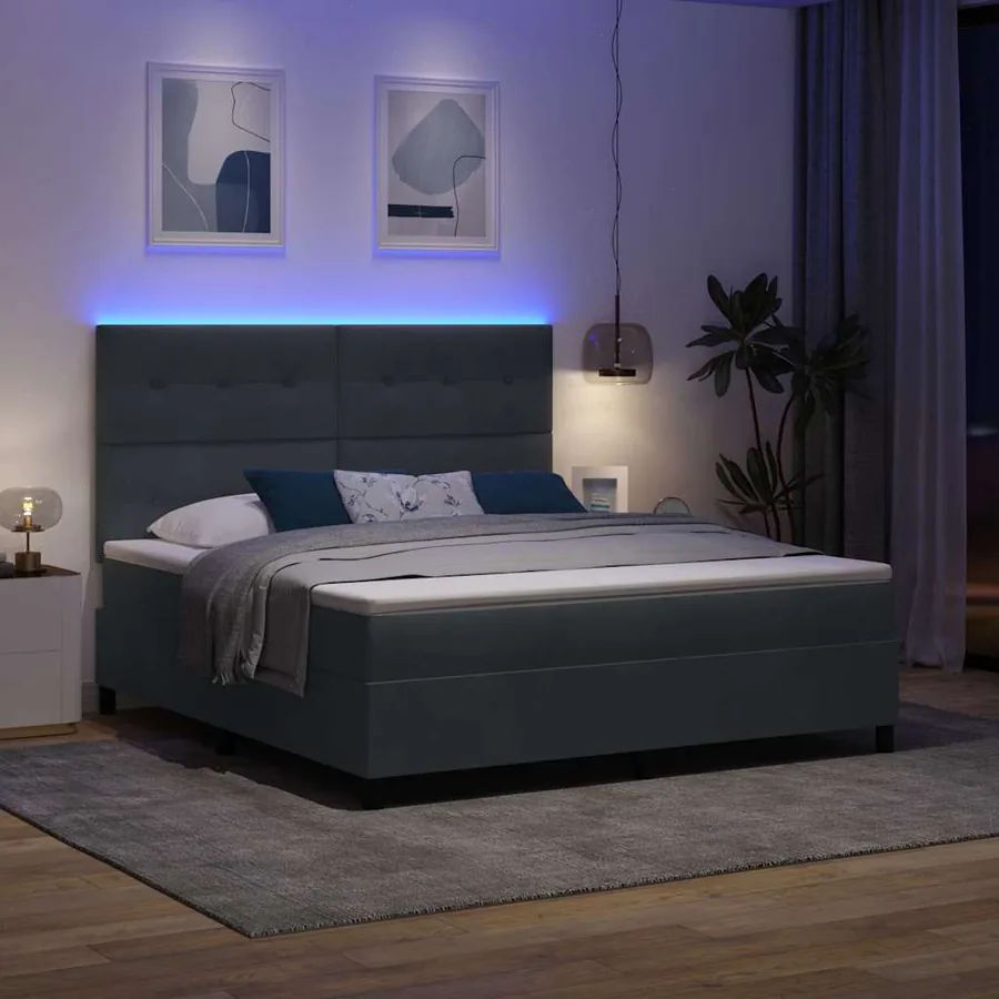 Lit à ressort LED Gris foncé 180 x 200 cm Velours - 5