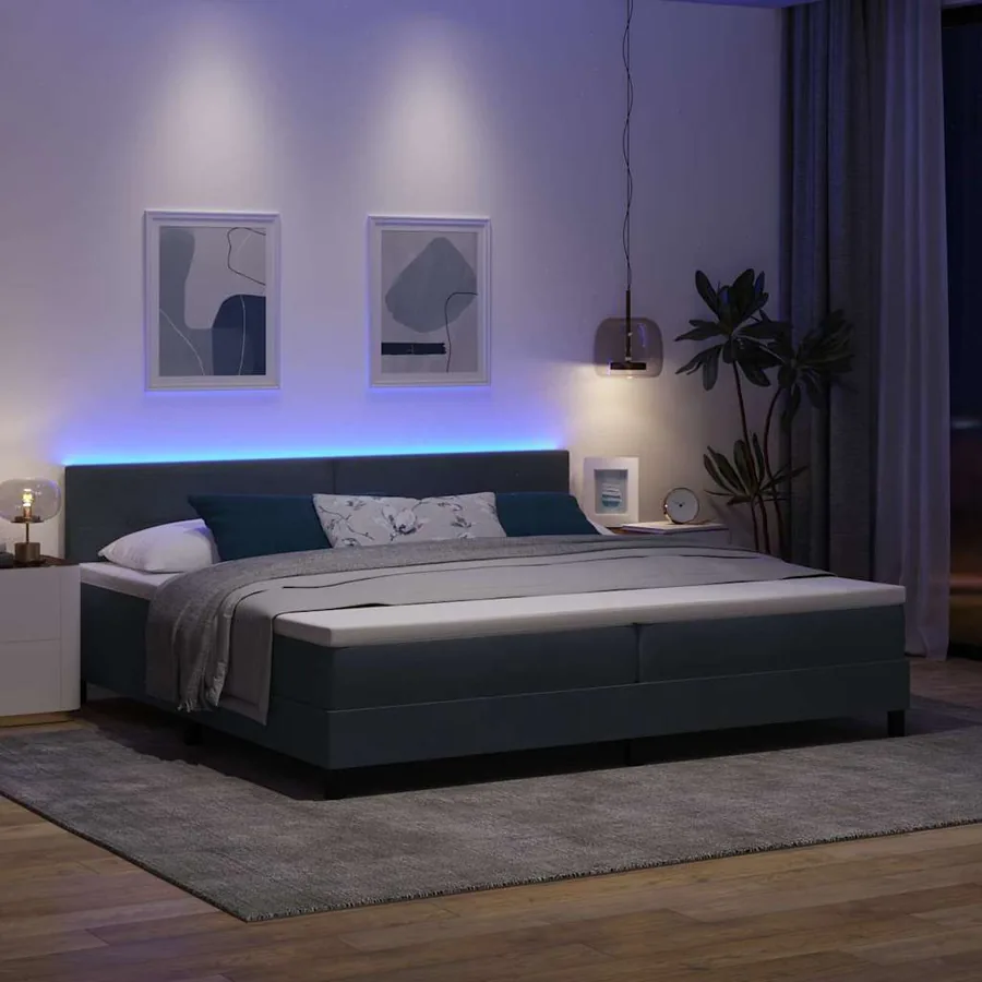 Lit à ressort LED Gris foncé 200 x 200 cm Velours - 5