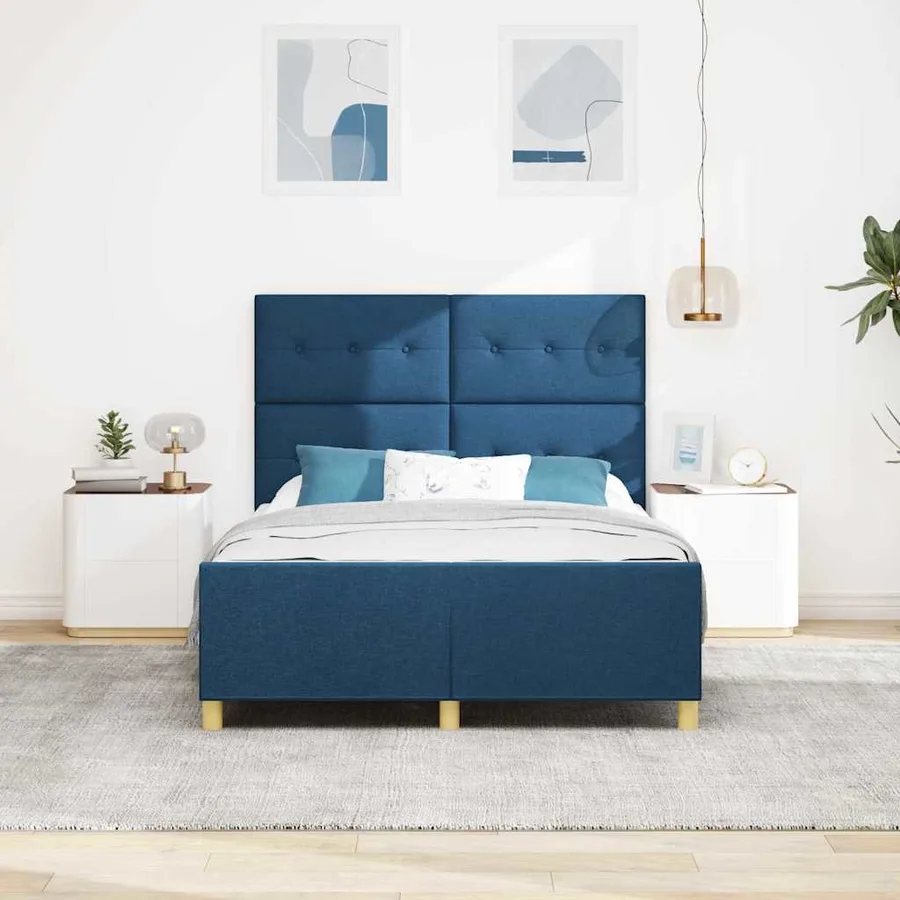 Cadre de lit avec tête de lit Bleu 160 x 200 cm tissu - 3