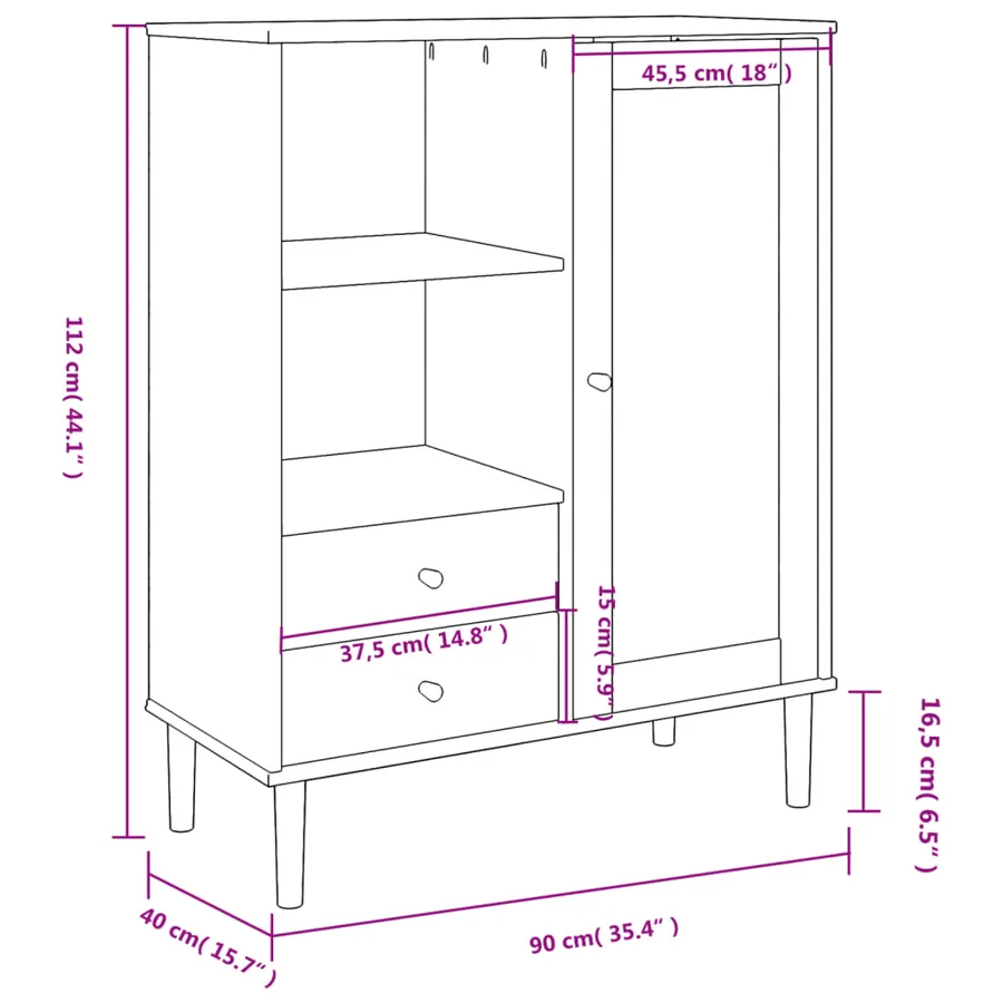 Buffet SENJA aspect rotin marron 90x40x112cm bois massif de pin - 10