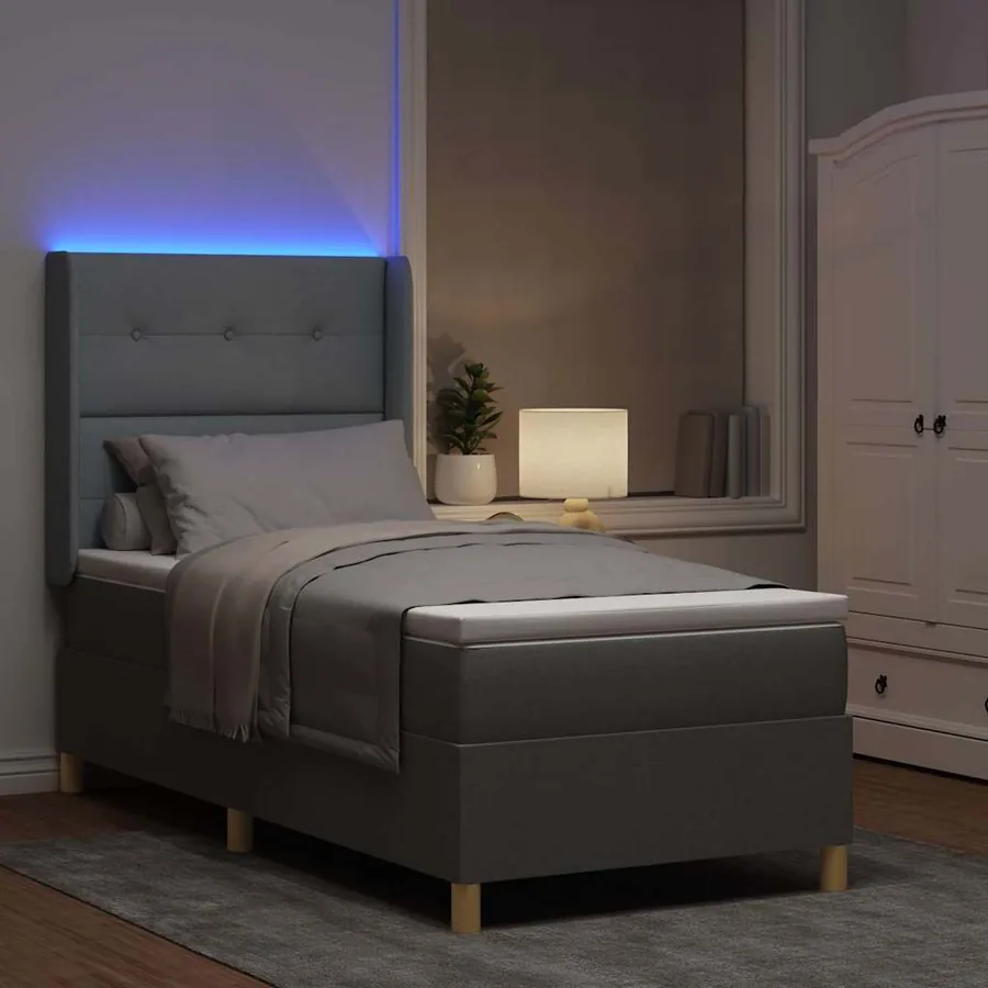 Lit à ressorts avec bandes LED Gris clair 90 x 190 cm tissu - 5
