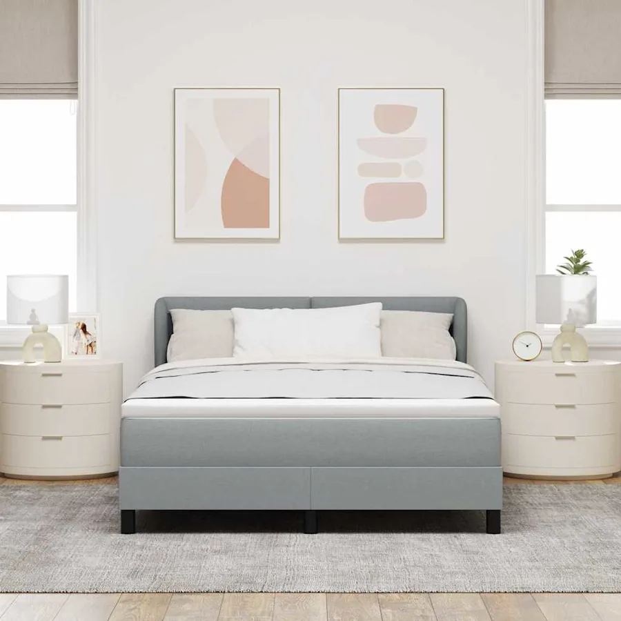 Lit à ressorts avec tête de lit Gris clair 160 x 200 cm tissu - 3