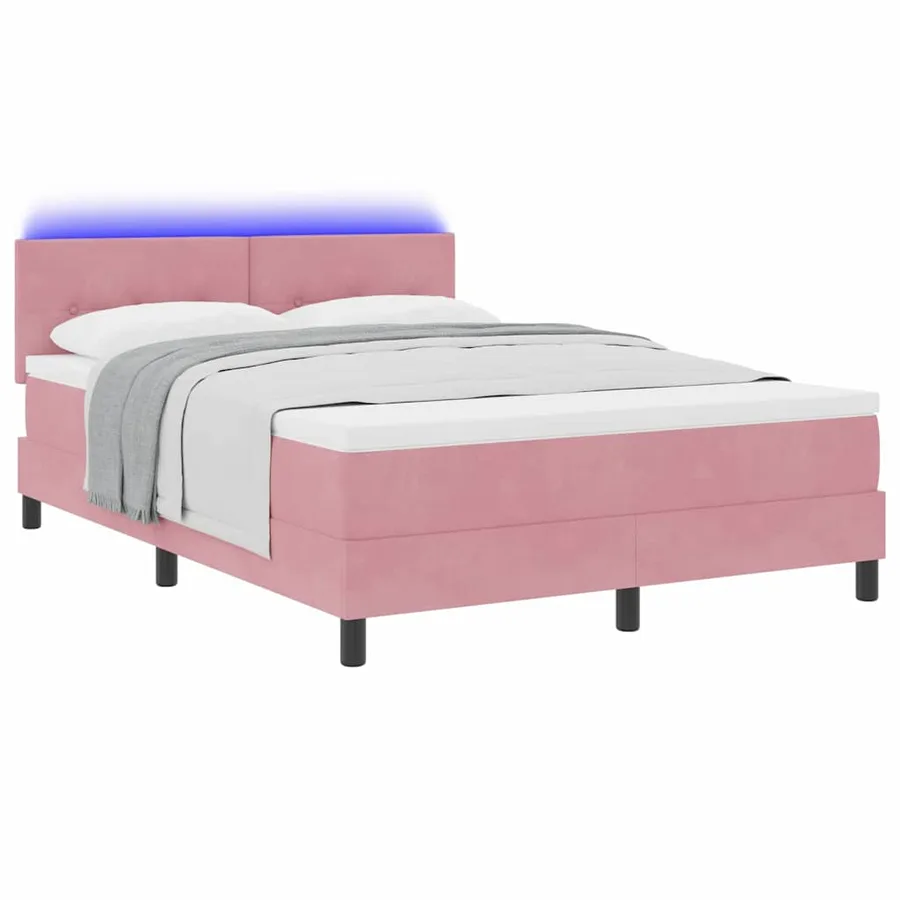 Lit à ressort LED avec bandes LED Rose 140 x 200 cm Velours - 3