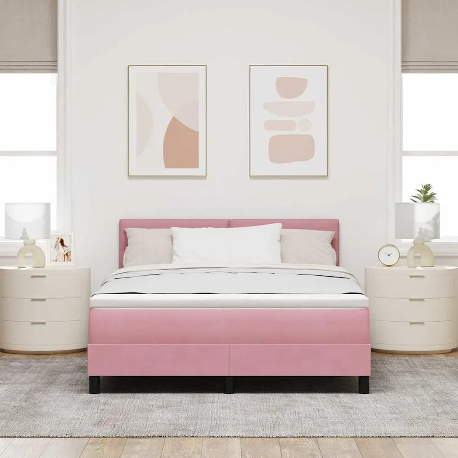 Lit à ressort LED avec bandes LED Rose 140 x 200 cm Velours - 4