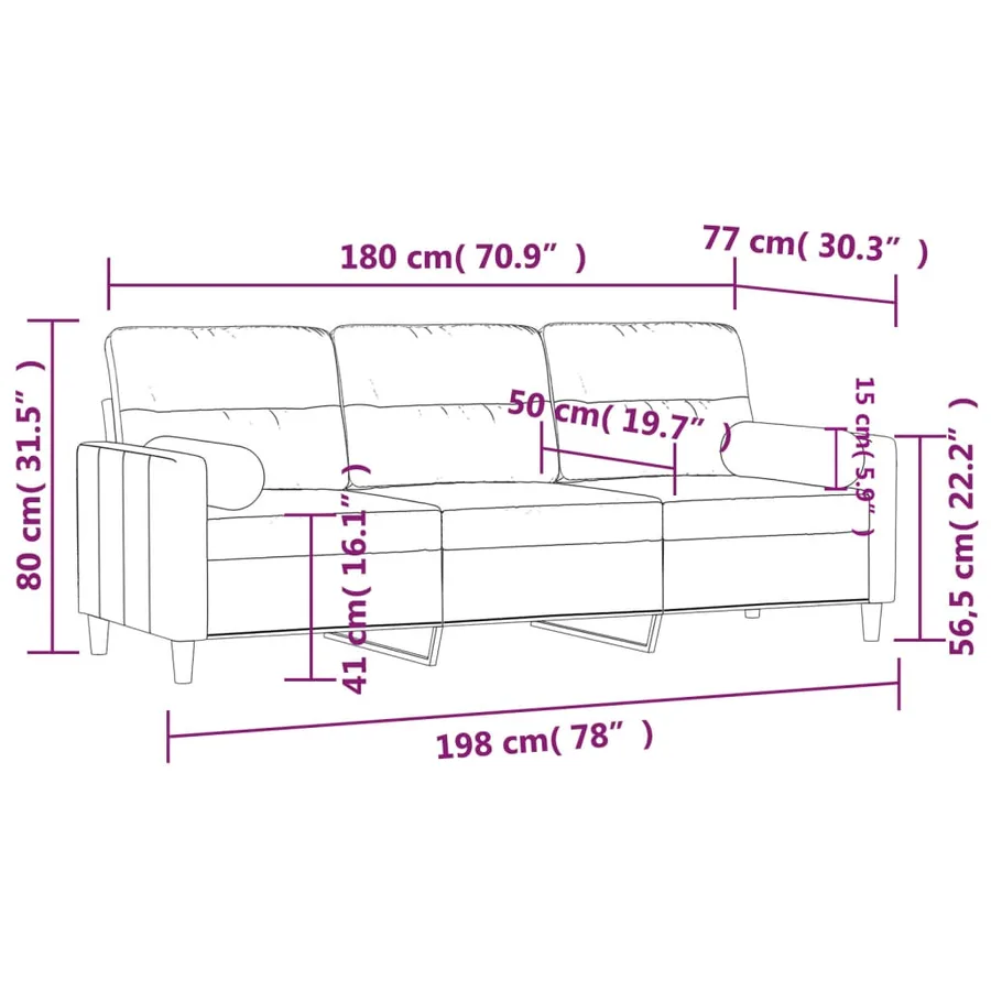Canapé 3 places avec oreillers gris clair 180 cm tissu - 8