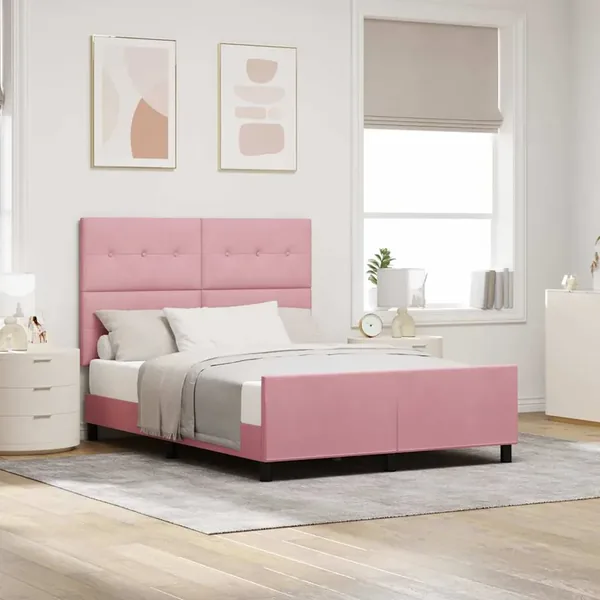 Lit à ressorts avec tête de lit Rose 140 x 190 cm Velours
