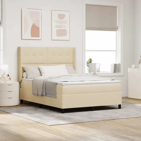 Lit à ressort LED avec tête de lit Crème 160 x 200 cm tissu