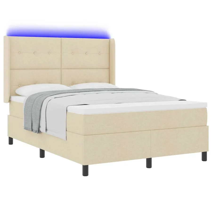 Lit à ressort LED avec tête de lit Crème 160 x 200 cm tissu - 3