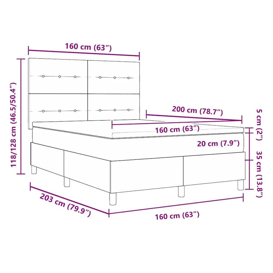 Lit à ressort LED avec tête de lit Taupe 160 x 200 cm tissu - 14