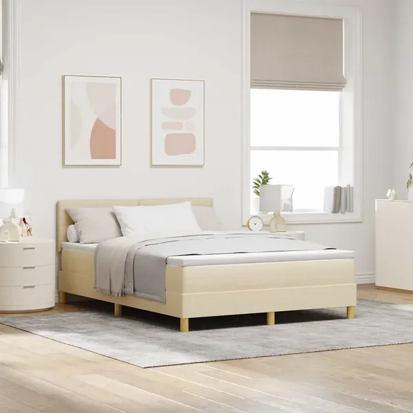 Lit à ressort LED avec bandes LED Crème 160 x 200 cm tissu