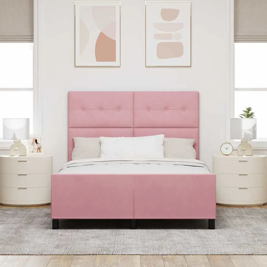 Lit à ressorts avec tête de lit Rose 140 x 200 cm Velours - 3