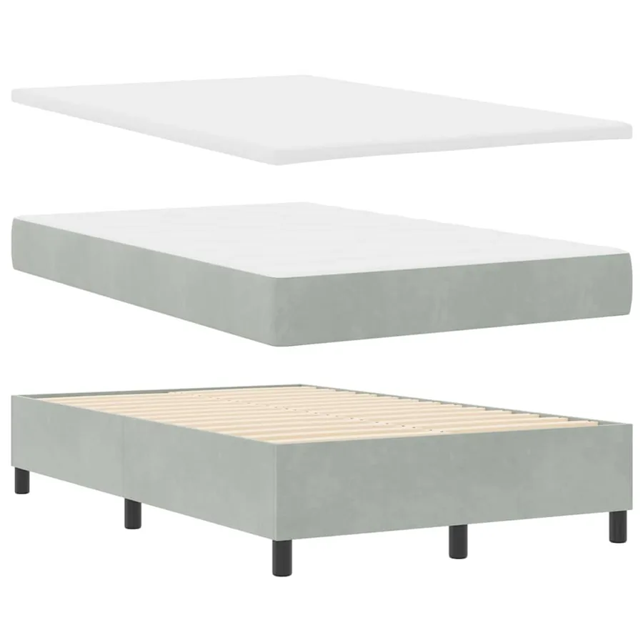 Lit à ressorts avec tête de lit Gris clair 200 x 120 cm Velours - 4