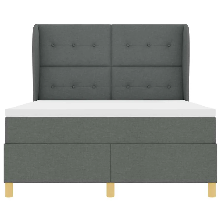 Lit à ressorts avec tête de lit Gris foncé 200 x 140 cm tissu - 7