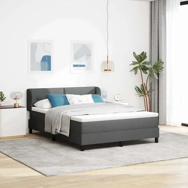 Lit à ressorts avec tête de lit Gris foncé 140 x 200 cm tissu