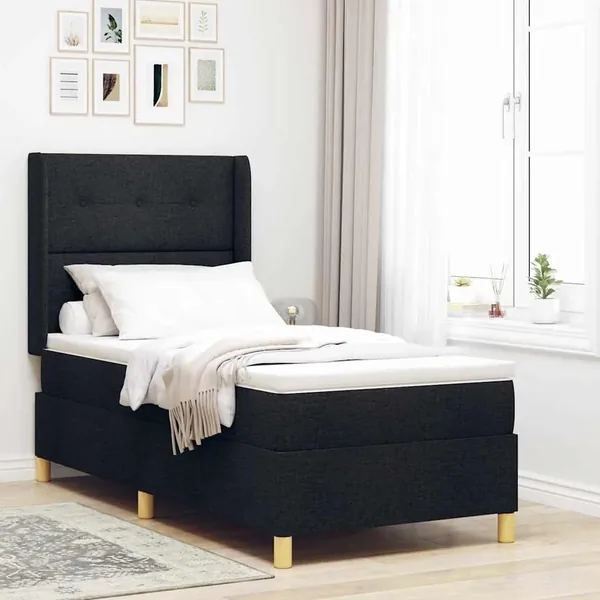 Lit à ressorts avec bandes LED Noir 90 x 190 cm tissu