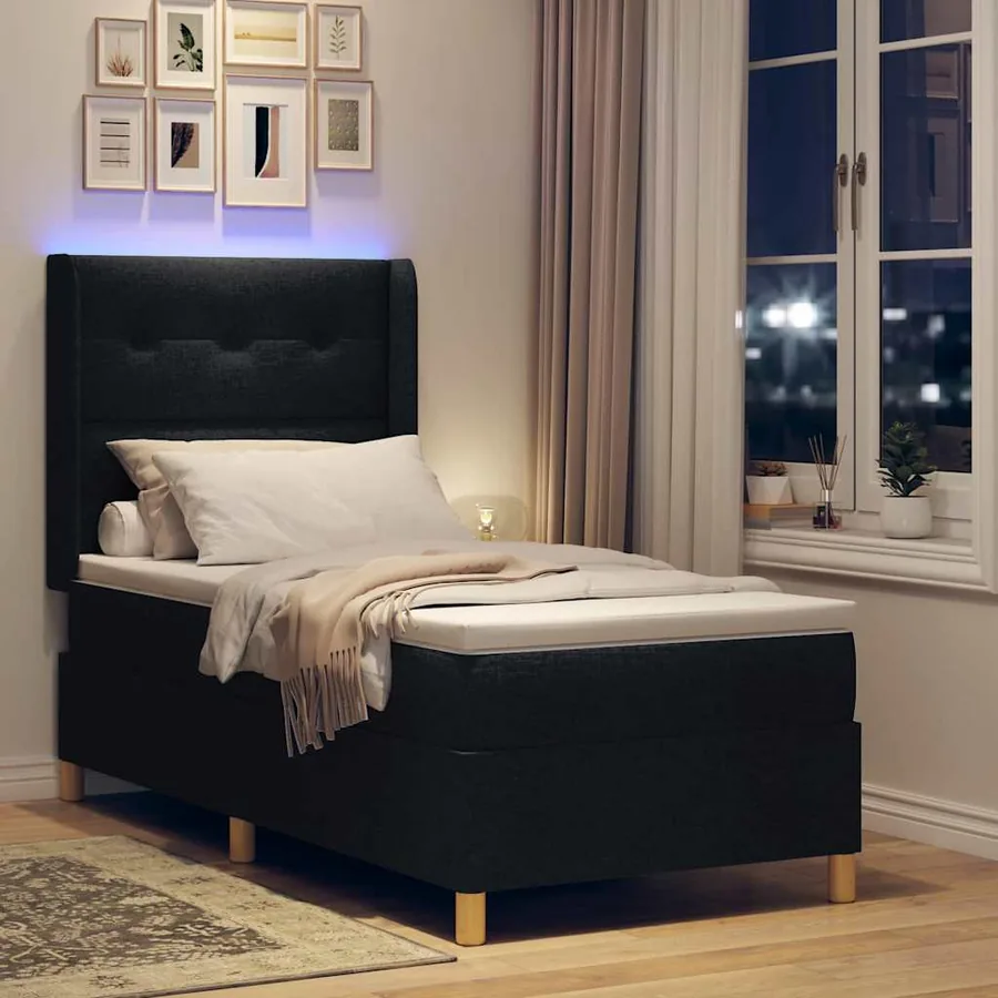 Lit à ressorts avec bandes LED Noir 90 x 190 cm tissu - 5