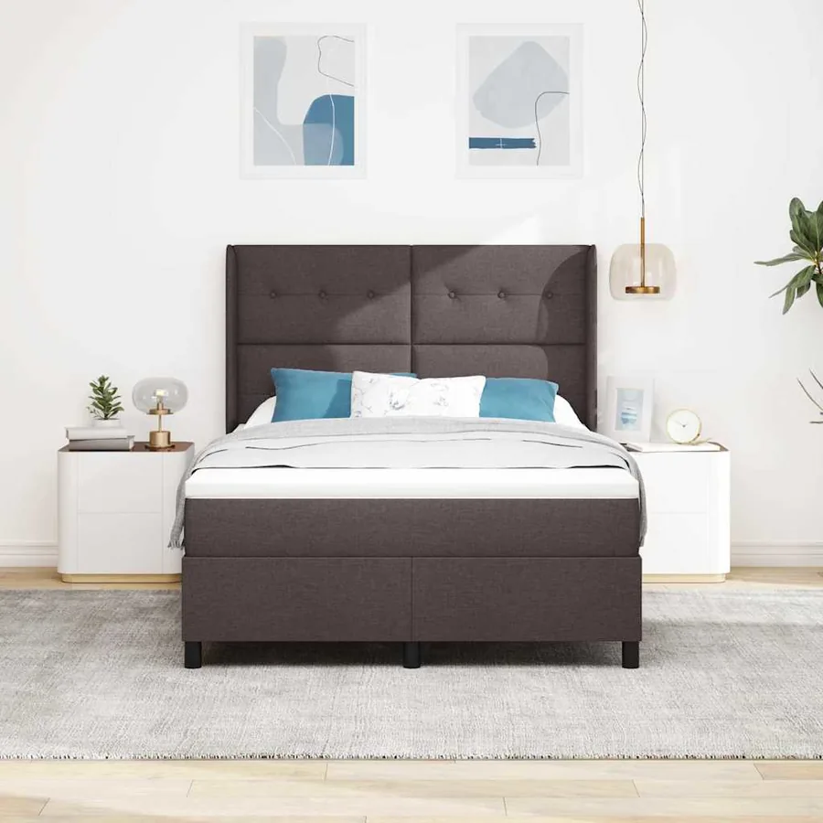 Lit à ressort LED Marron foncé 160 x 200 cm tissu - 4