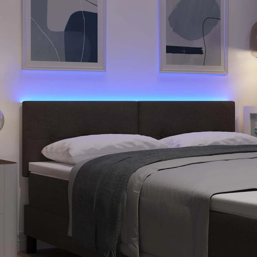 Tête de lit LED avec bandes LED Marron foncé 160 cm tissu - 4