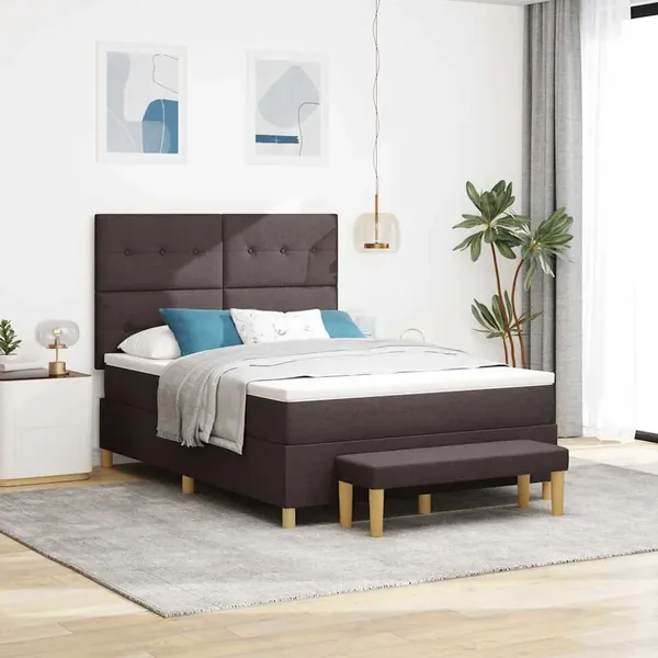 Lit à ressorts avec tête de lit Marron foncé 200 x 160 cm tissu