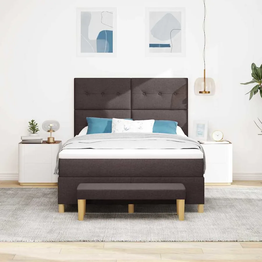 Lit à ressorts avec tête de lit Marron foncé 200 x 160 cm tissu - 3