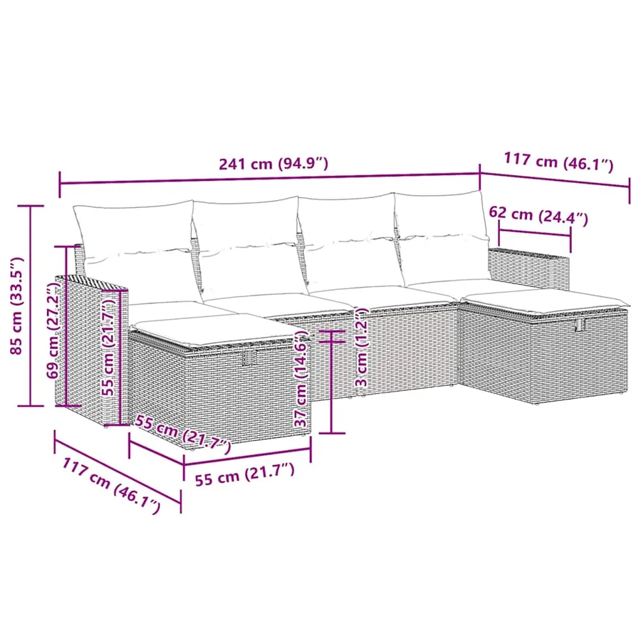 Salon de jardin avec coussins 6 pcs marron résine tressée - 12