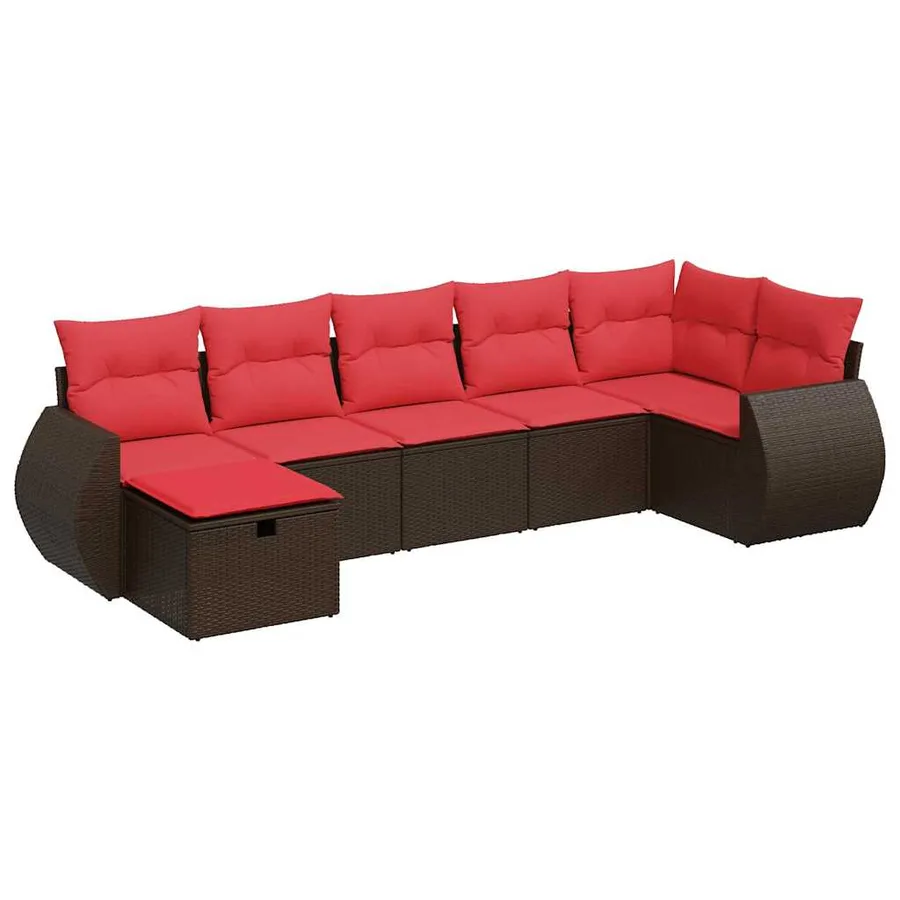 Salon de jardin avec coussins 7 pcs marron résine tressée - 2