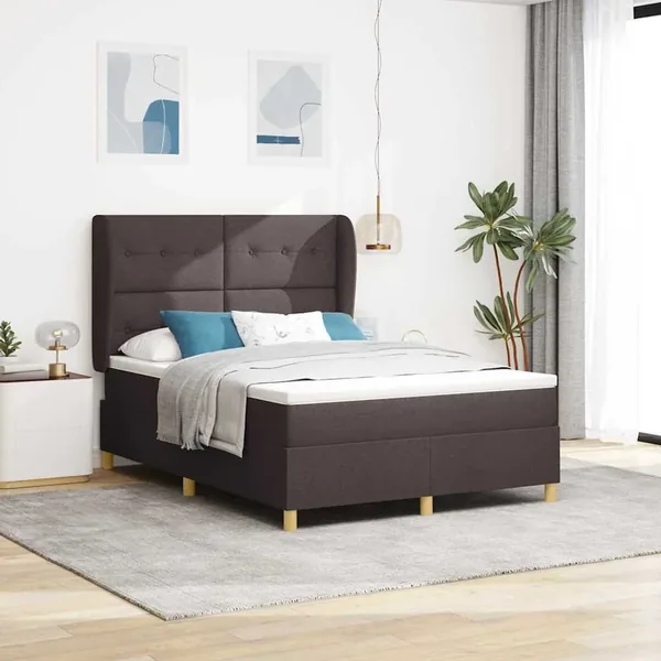 Lit à ressorts avec tête de lit Marron foncé 200 x 140 cm tissu