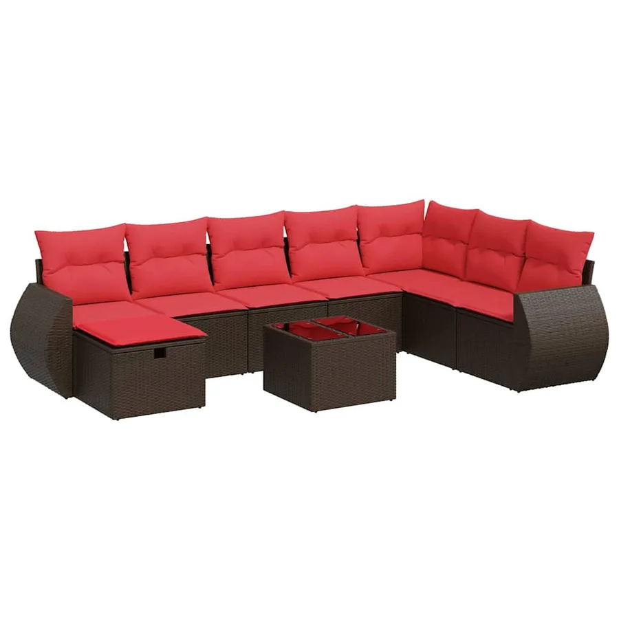 Salon de jardin avec coussins 9 pcs marron résine tressée - 2