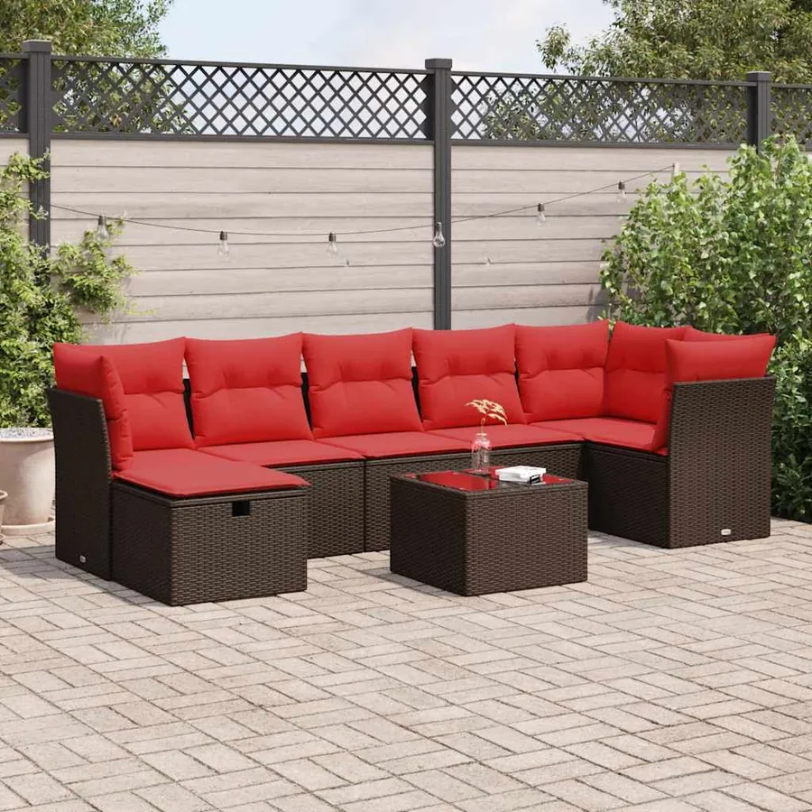 Salon de jardin 8 pcs avec coussins marron résine tressée