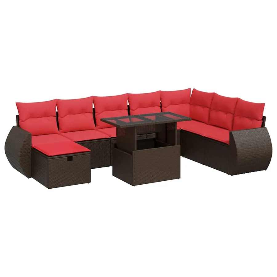 Salon de jardin avec coussins 9 pcs noir résine tressée acacia - 2