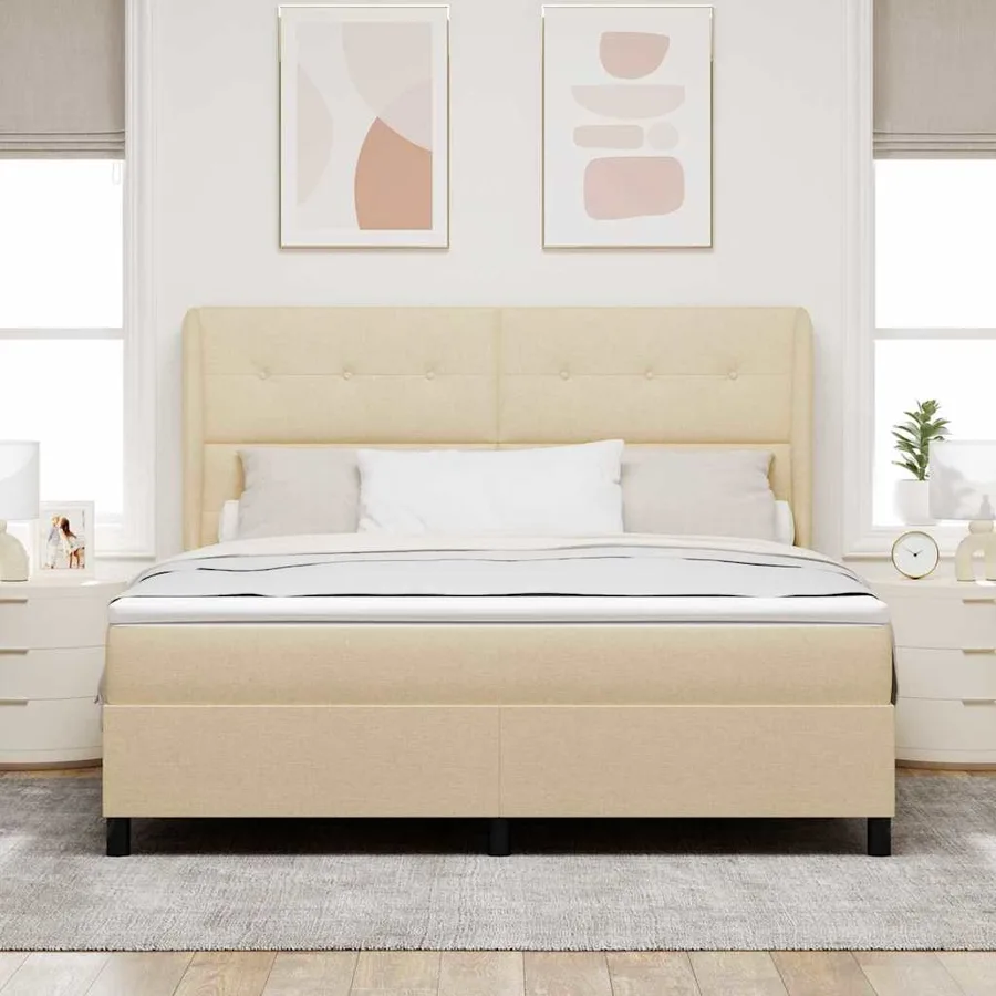 Lit à ressorts avec tête de lit Crème 180 x 200 cm tissu - 3