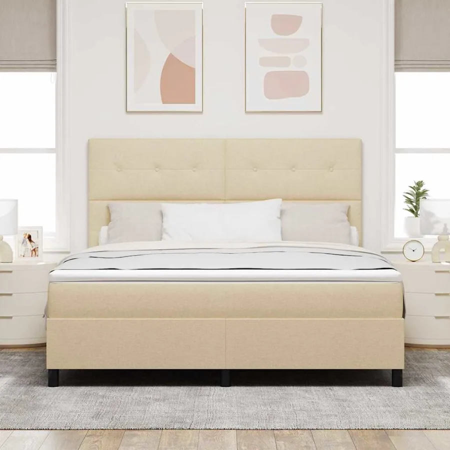 Lit à ressorts avec tête de lit Crème 180 x 200 cm tissu - 3