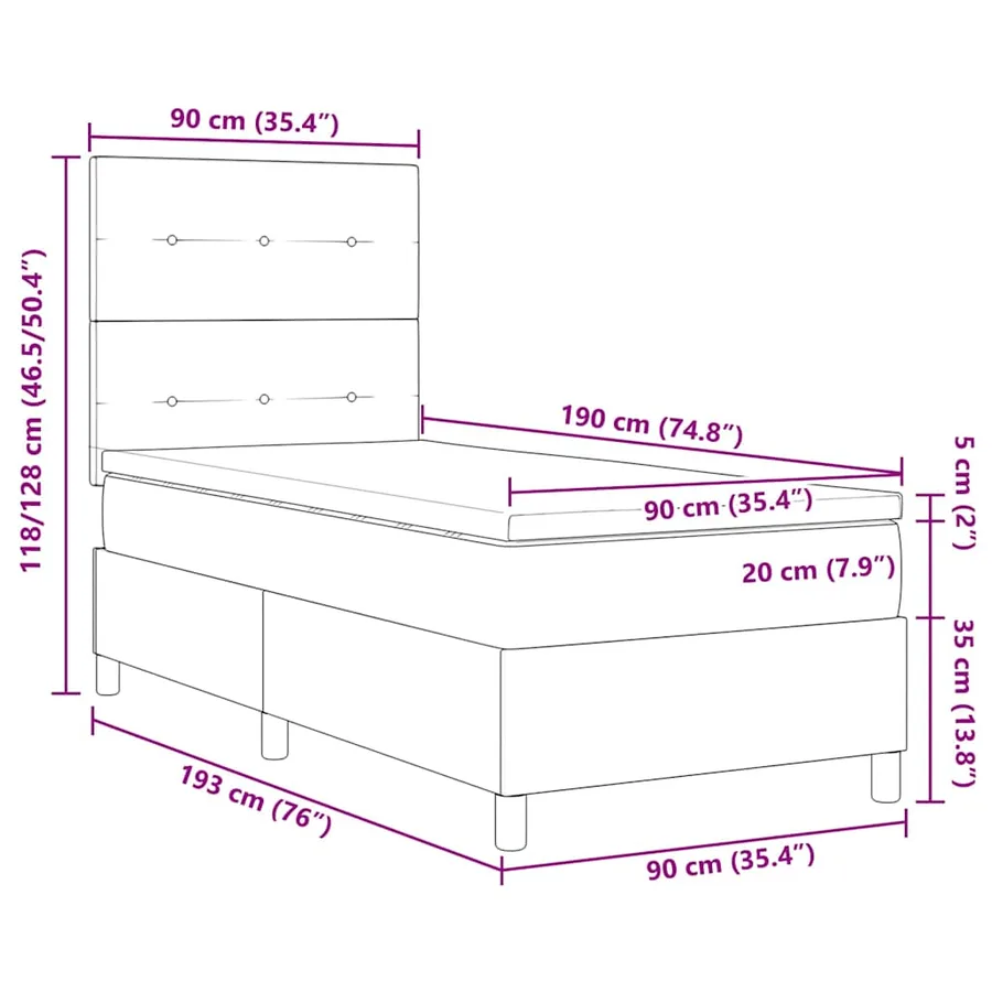 Lit à ressort LED avec tête de lit Crème 90 x 190 cm tissu - 14