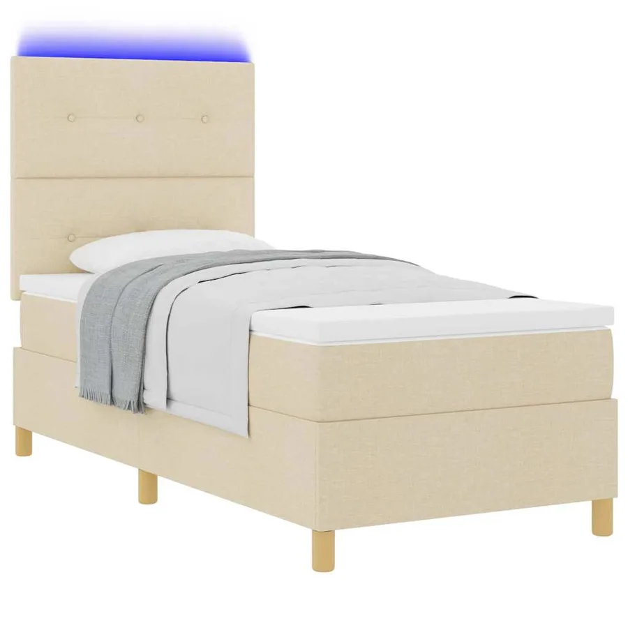 Lit à ressort LED avec tête de lit Crème 90 x 190 cm tissu - 3