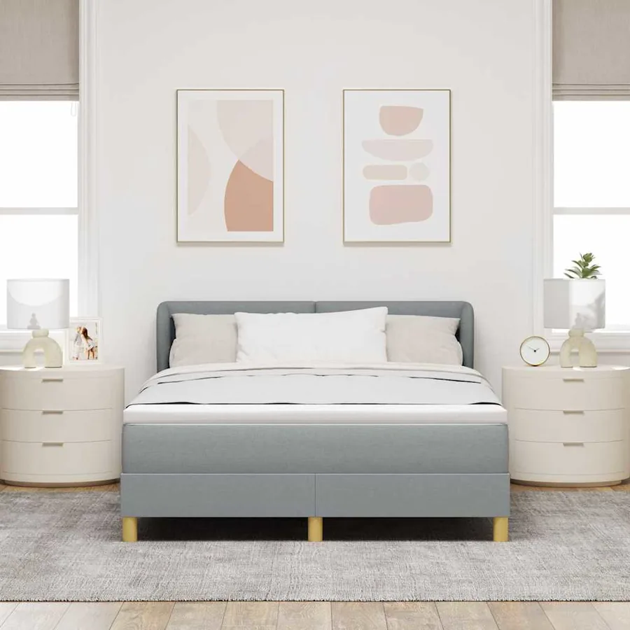 Lit à ressorts avec tête de lit Gris clair 140 x 200 cm tissu - 3