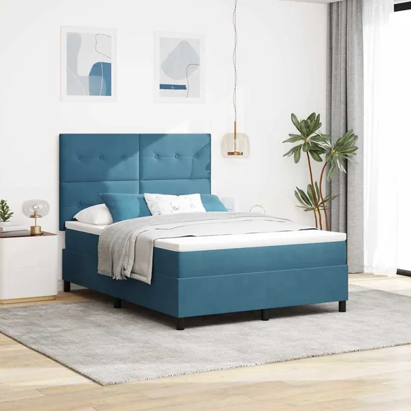 Lit à ressort LED Bleu foncé 140 x 200 cm Velours