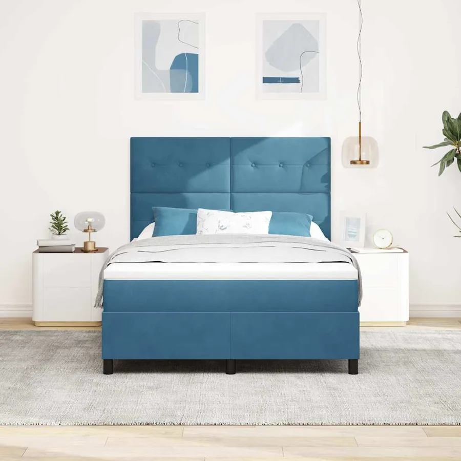 Lit à ressort LED Bleu foncé 140 x 200 cm Velours - 4
