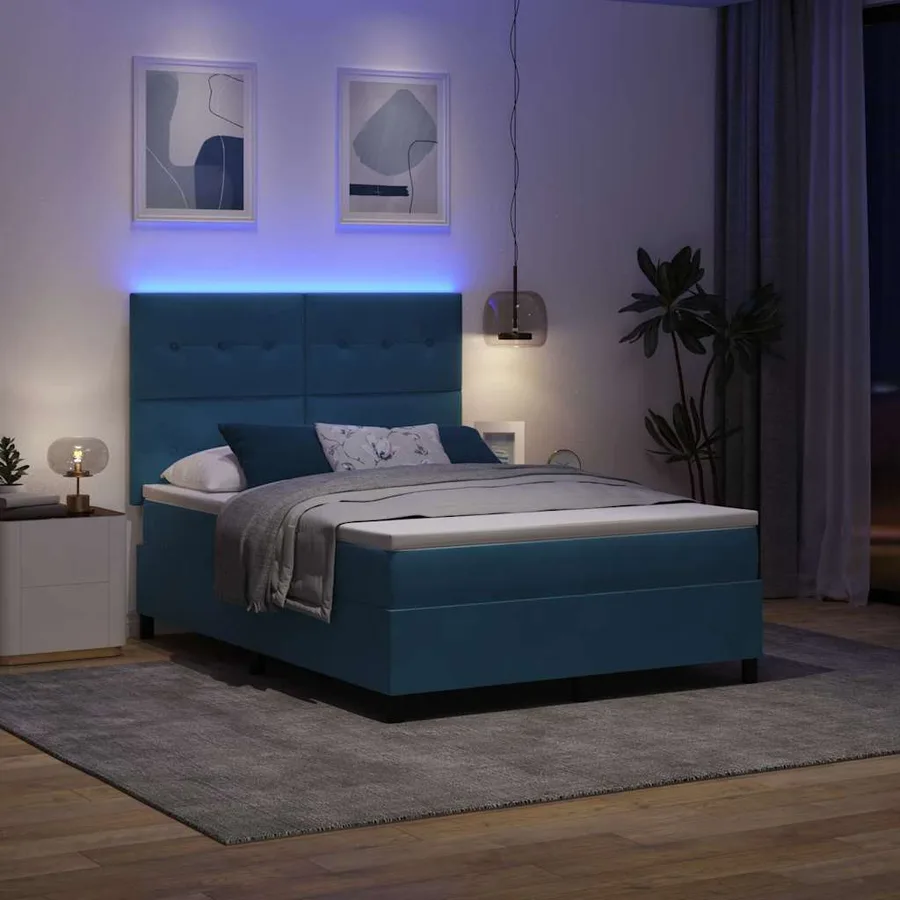 Lit à ressort LED Bleu foncé 140 x 200 cm Velours - 5