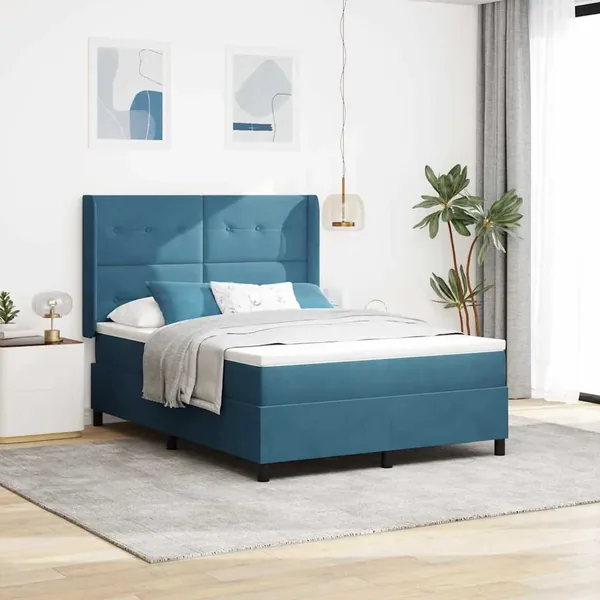 Lit à ressorts avec bandes LED Bleu 140 x 190 cm Velours