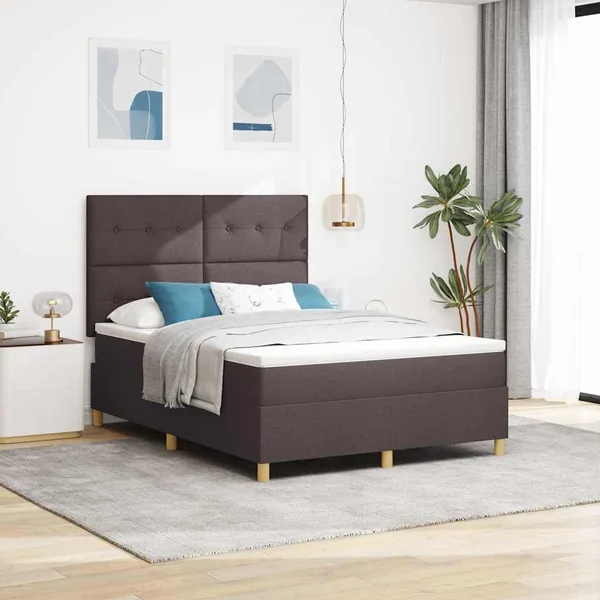 Lit à ressorts avec tête de lit Marron foncé 140 x 190 cm tissu